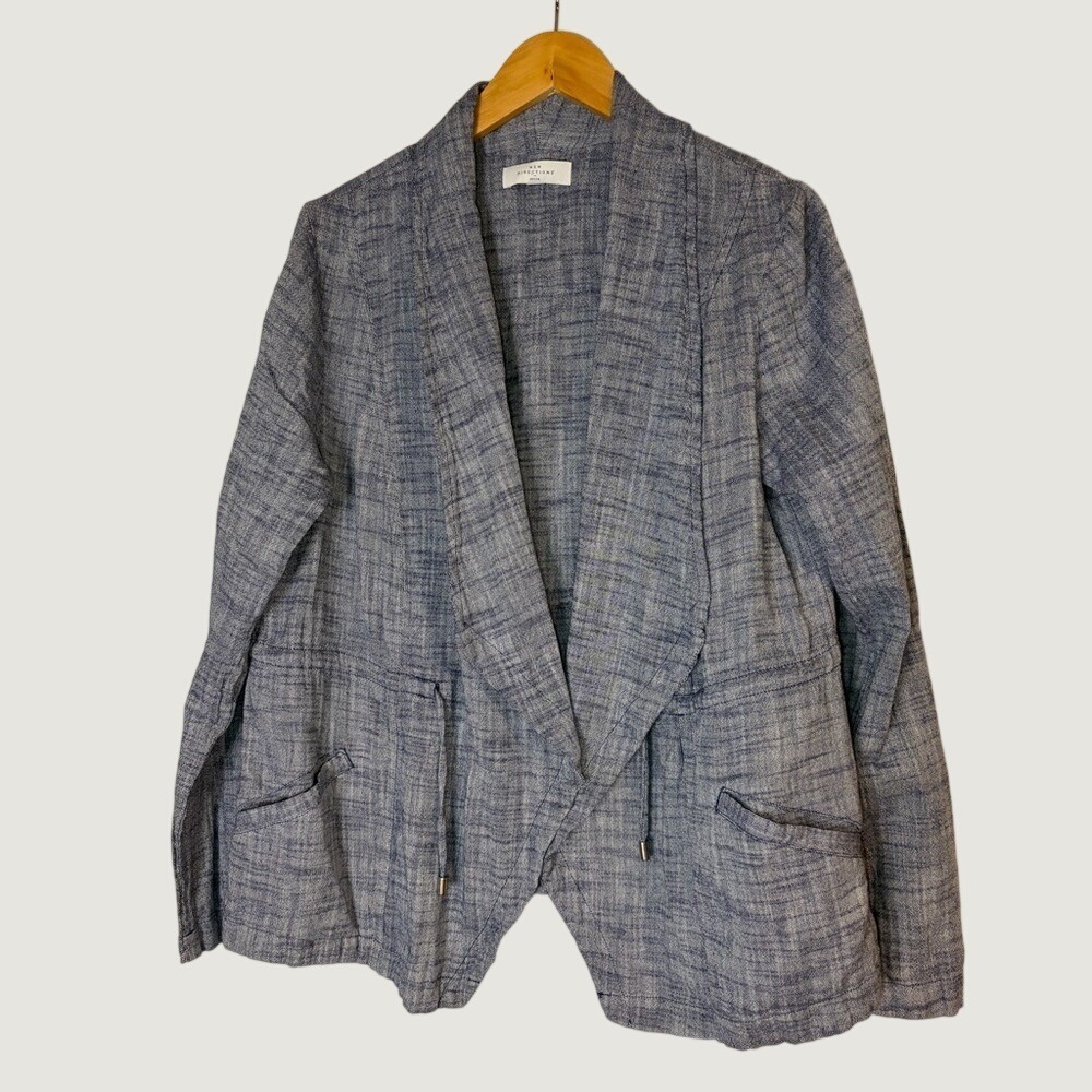New Directions Petite Blue Cotton Open Front Drawstring Waist Jacket Size P